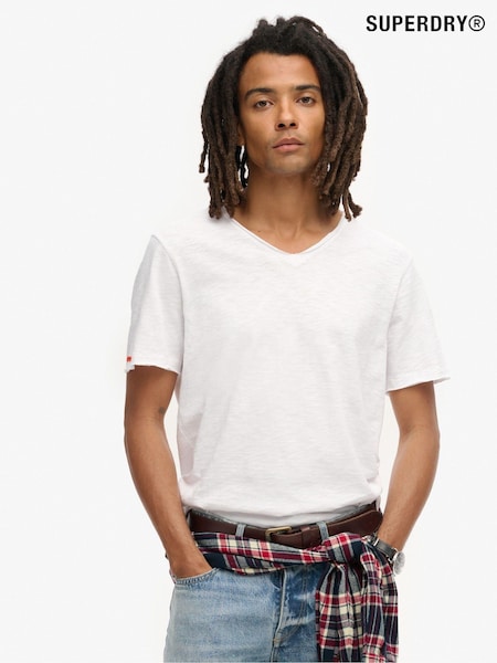 Blanco - Superdry 100% Cotton Raw Edge Slub V T-Shirt (792596) | 33 €