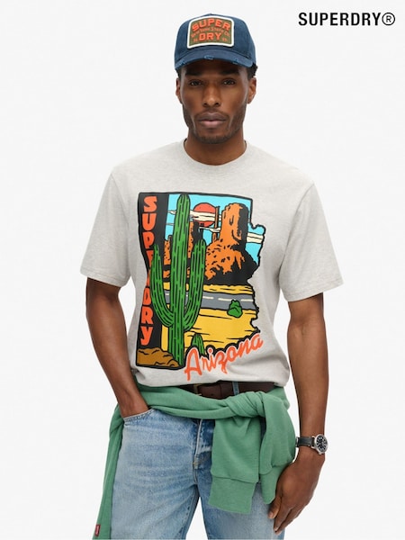 Superdry Glacier Grey Marl 100% Cotton Travel Postcard Graphic T-Shirt (793118) | R$ 295