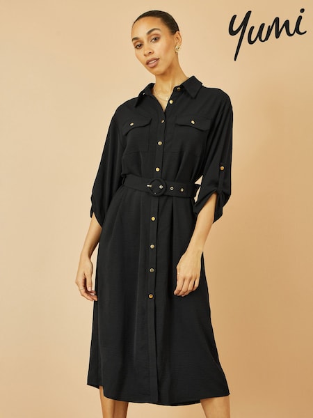 Black - Yumi Stretch Midi Shirt Dress