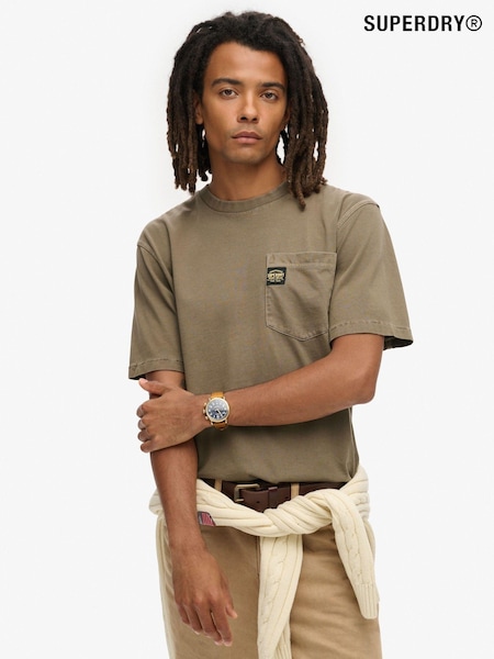Superdry Washed Brown 100% Cotton Contrast Stitch Pocket T-Shirt (793505) | €41