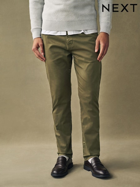 Khaki Green Slim Fit Premium Laundered Stretch Chinos Trousers (793521) | €5