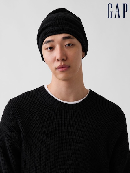 Black - Regular Gap Cotton Knit Beanie