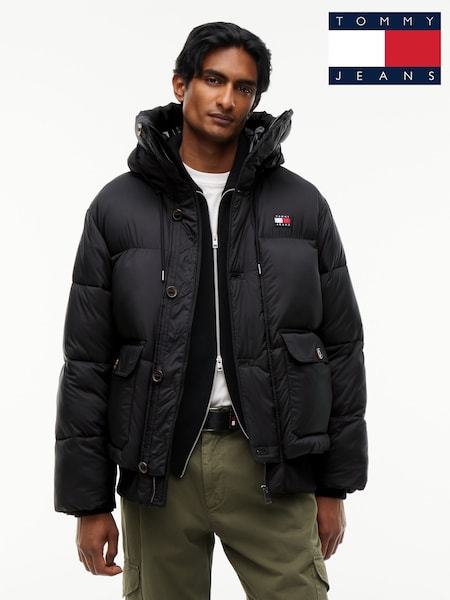 Қара - Regular Tommy Jeans Logo Hooded Relaxed Puffer Jacket