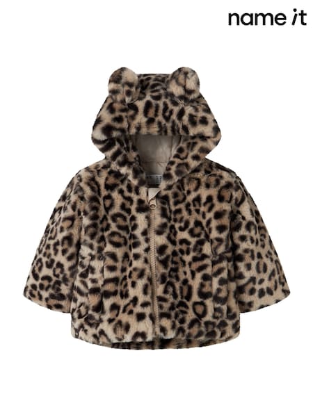 Animal Print - Name It Leo Faux Fur Hooded Jacket With Ears