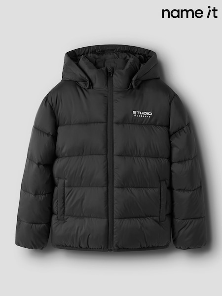 Black - Name It Padded Zip Up Jacket With Detachable