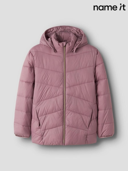 Pink - Name It Padded Zip Up Jacket With Detachable
