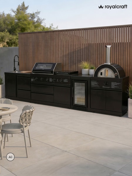 Royalcraft Luxe Garden Outdoor Kitchen 5 Burner With Sink Pizza Oven And Fridge