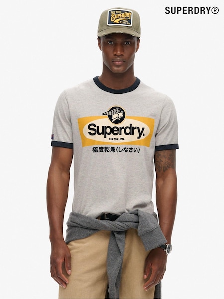 камінь Beige Marl - Superdry Футболка з графічним зображенням робочого одягу Ringer (793874) | 1 802 грн