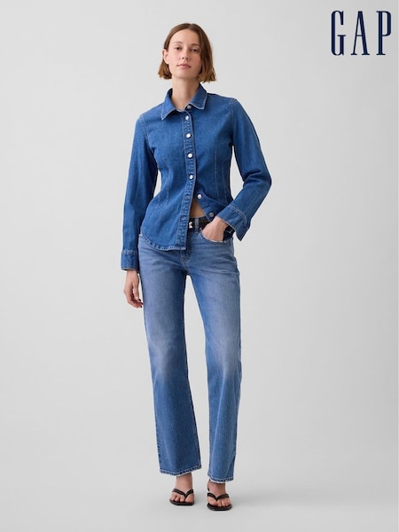 Medium Wash - Gap Mid Rise Relaxed Straight Jeans