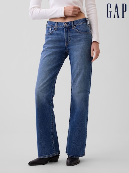 Medium Wash - Gap Mid Rise Relaxed Flare Jeans
