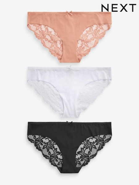Black/Nude/White Brazilian No VPL Lace Back Briefs 3 Pack (794184) | €16
