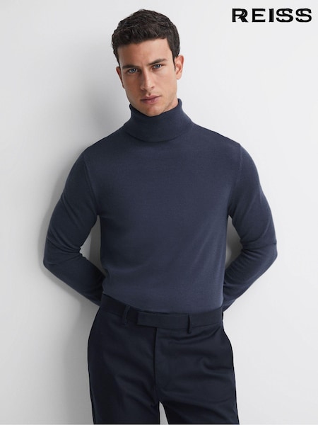 Reiss Eclipse Blue Caine Slim Fit Merino Wool Roll Neck Jumper (794415) | €43