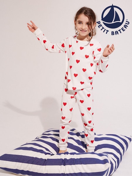 Petit Bateau White Heart 100% Cotton Pyjamas (794429) | $82