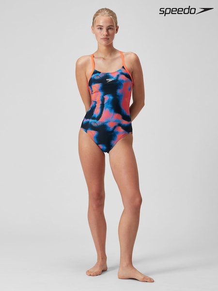 Speedo Womens Blue All-Over Fixed Crossback Swimsuit (794686) | €69