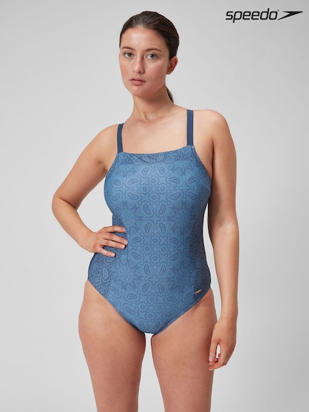 Speedo Blue Womens Shaping Printed Square Neck Swimsuit (794785) | €50
