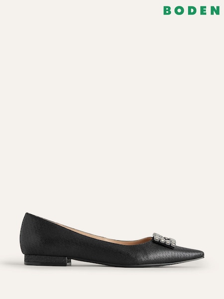Schwarz - Boden Flache Schuhe mit Schnalle und Schmucksteinen (794787) | 107 €