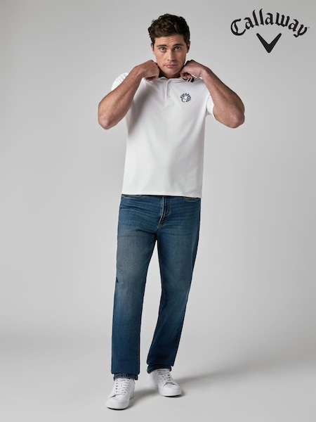 Alb - Regular Callaway Apparel White Triple Track Blocked Polo Shirt