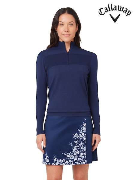 modra - Callaway Apparel Blue 1/4 Zip Pullover Sweater With Ribbed Detailing