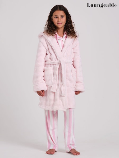 Pink - Loungeable Luxury Bubble Fleece Midi Hooded Dressing Gown