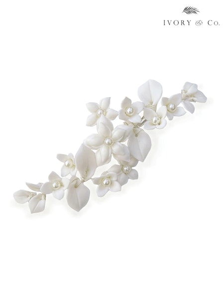 Ivory & Co Silver Snowdrop Pretty Ceramic Floral Clip (795477) | €55