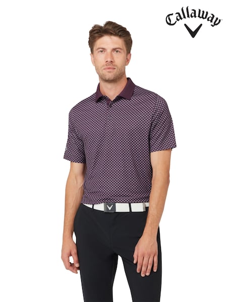 Purple - Regular Callaway Apparel Purple Fly Birdie Check Print Polo Shirt