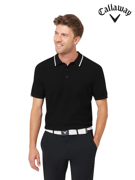 Black - Regular Callaway Apparel Short Sleeve Textured Polo Shirt
