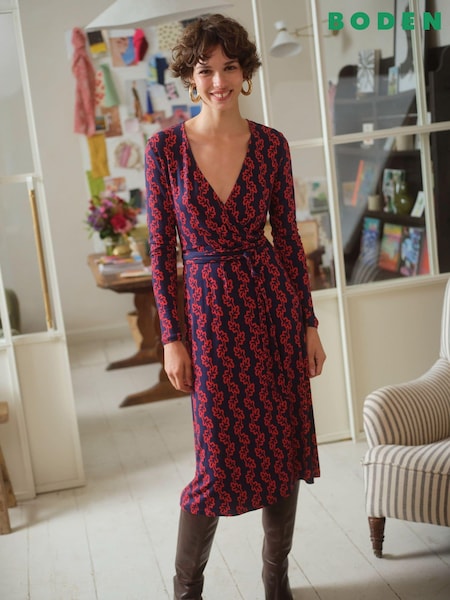Boden Blue/Red Nina Jersey Midi Dress (795692) | €65
