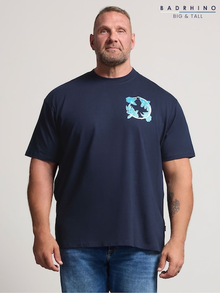 Көк - Regular Badrhino Big & Tall Kyoto Koi Print T-shirt