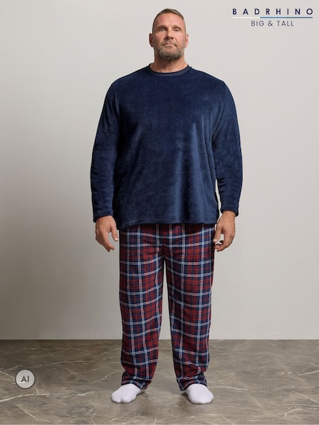 Azul - Regular Badrhino Big & Tall Check Fleece Lounge Set
