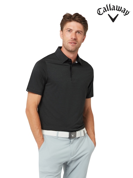 Black - Regular Callaway Apparel Two Tone Geo Print Black Polo Shirt
