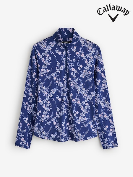 Sininen - Callaway Apparel Blue Long Sleeve Snowy Floral Sun Protection Top