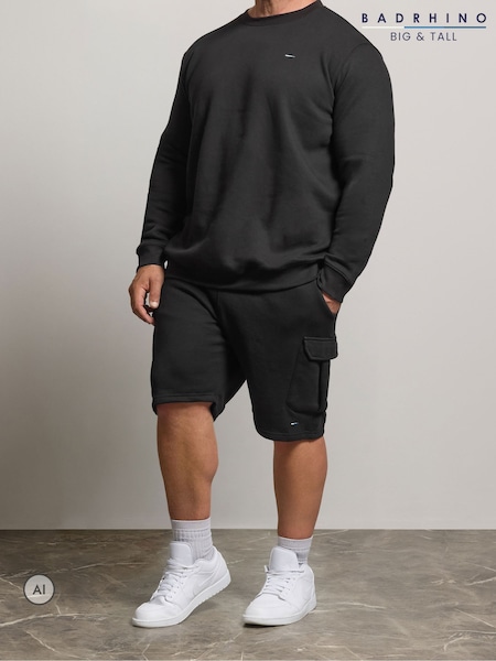 Czarny - Regular Badrhino Big & Tall Jersey Cargo Shorts