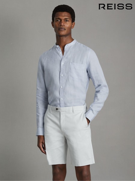 Reiss Light Blue Ocean Linen Grandad Collar Shirt (796006) | 720 QAR