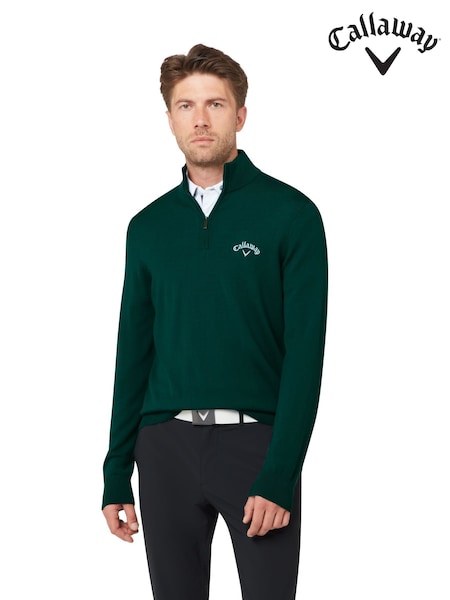 Grønn - Regular Callaway Apparel Blue 1/4 Blended Merino Odyssey Sweater