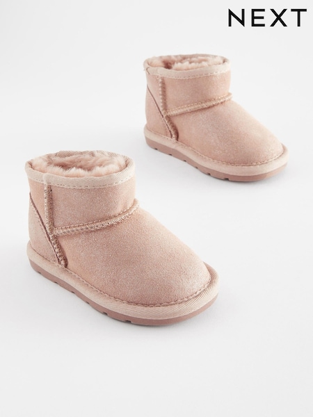Pink Shimmer Suede Mini Faux Fur Lined Water Repellent Pull-On Suede Boots (796070) | €12.50 - €14.50