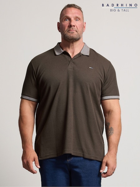 Brown - Regular Badrhino Big & Tall Waffle Short Sleeve Polo Shirt