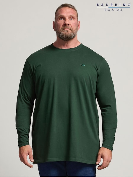 ירוק - Full Length Badrhino Big & Tall Mountain View Long Sleeve T-shirt