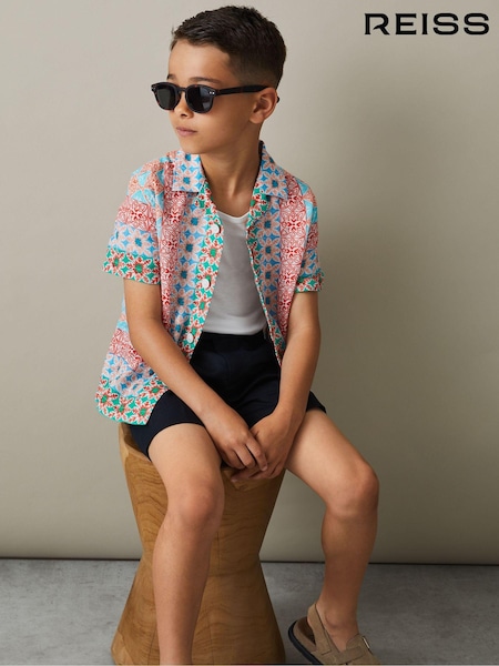 Reiss Orange Multi Pantain 3-9 yrs Linen Printed Cuban Collar Shirt (796176) | €15
