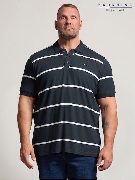 海軍藍 - Regular Badrhino Big & Tall Stripe Short Sleeve Polo Shirt