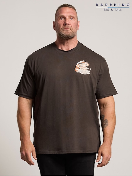 Brun - Regular Badrhino Big & Tall Osaka Temple Print T-shirt