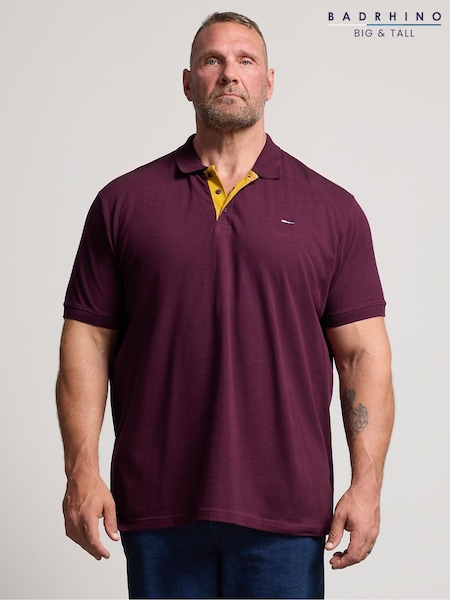 Red - Regular Badrhino Big & Tall Contrast Placket Polo Shirt