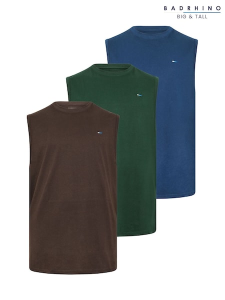 Brown - Full Length Badrhino Big & Tall Muscle Vests 3 Pack
