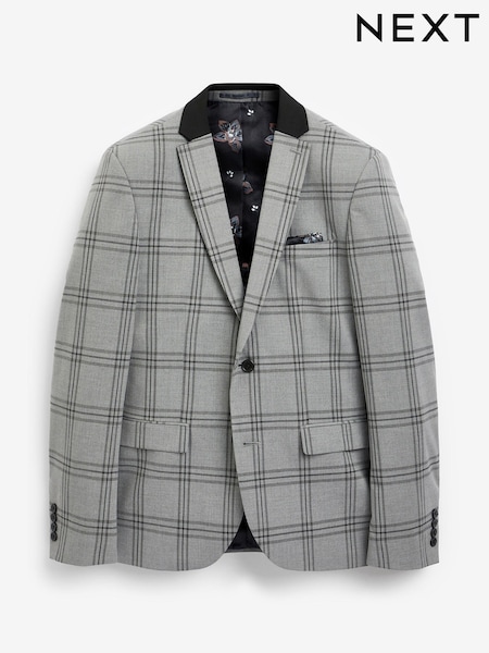 Light Grey Skinny Fit Trimmed Check Suit (796215) | €56