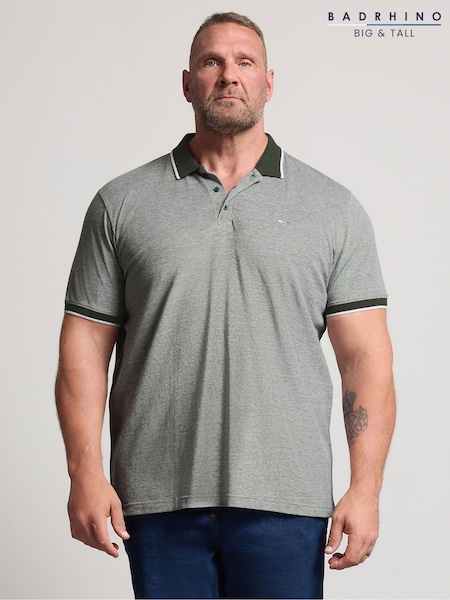 Grey - Regular Badrhino Big & Tall Birdseye Short Sleeve Polo Shirt