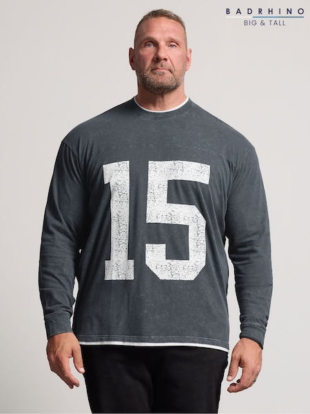 Black - Regular Badrhino Big & Tall Distressed Washed Long Sleeve T-shirt