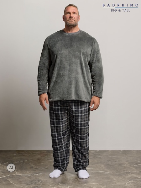 Gris - Regular Badrhino Big & Tall Check Fleece Lounge Set