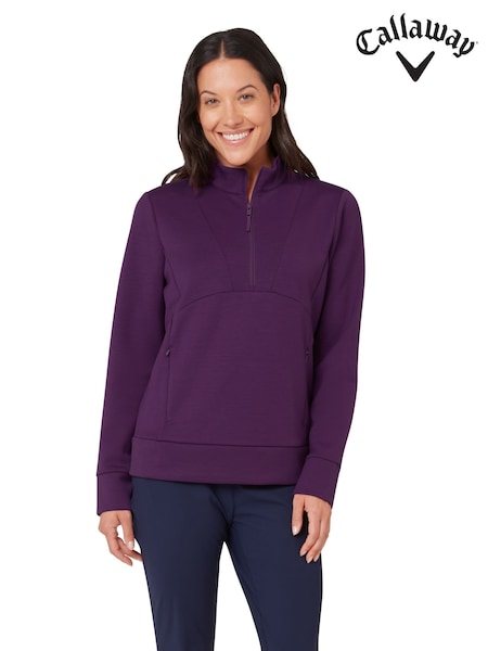 Μωβ - Callaway Apparel Purple 1/2 Zip Soft Touch Pullover Jumper
