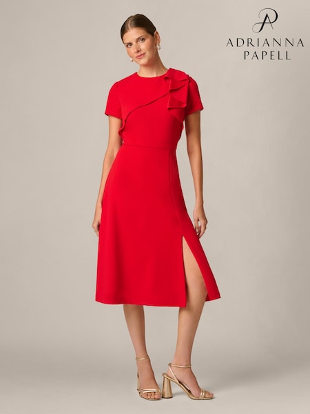 Red - Adrianna Papell Ruffle Bodice Midi Dress