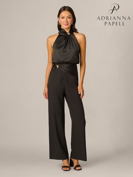 Black - Adrianna Papell Satin Crepe Jumpsuit