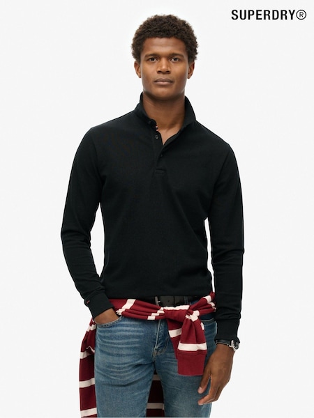 Negro - Superdry 100% Cotton Long Sleeve Pique Polo Shirt (796450) | 65 €